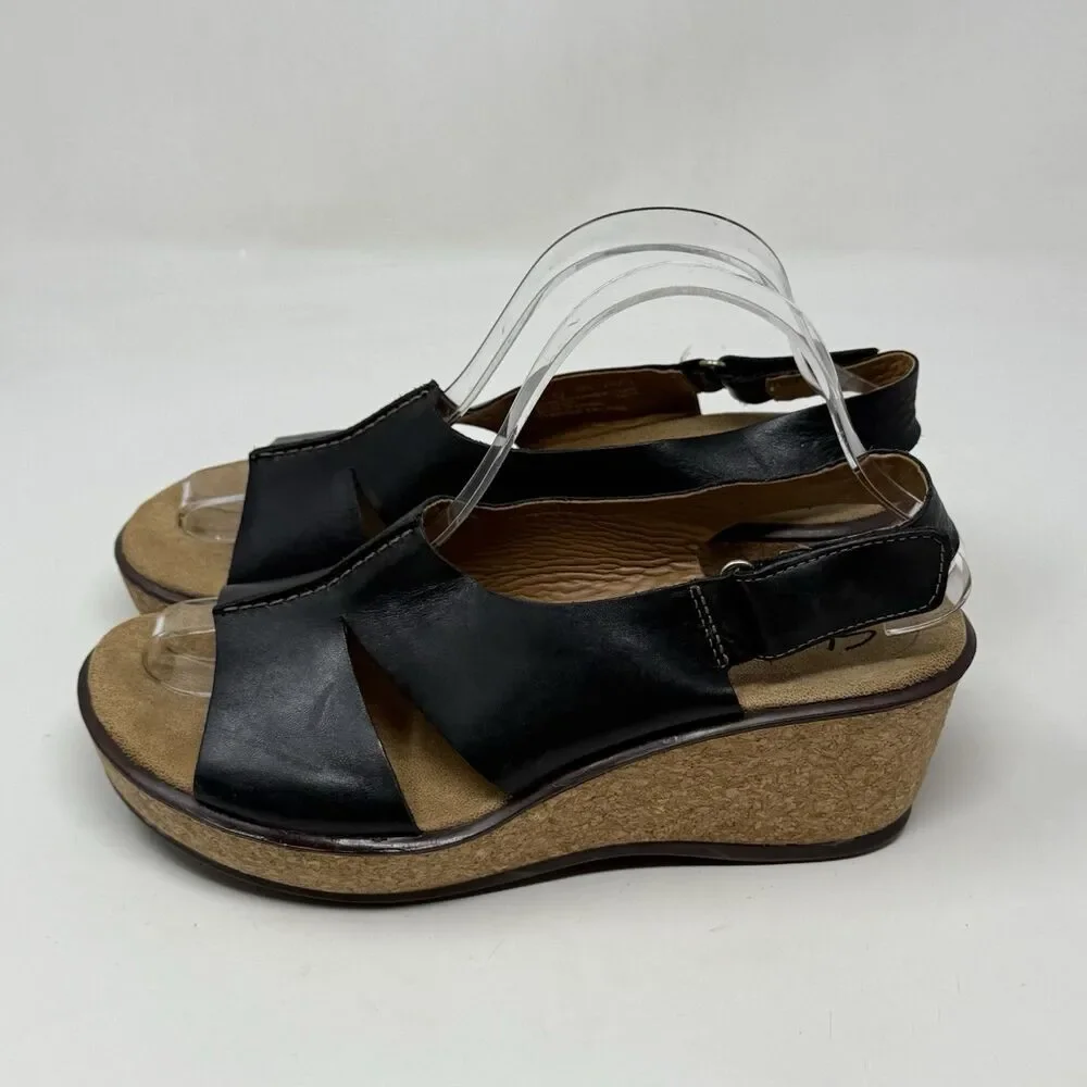 Clarks Rosemund Dune Platform Wedge Sandals Womens 8.5 Black Slingback Boho Chic